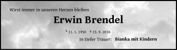 Traueranzeige von Erwin Brendel von Pegnitz-Zeitung
