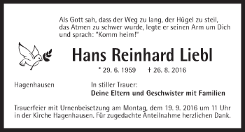 Traueranzeige von Hans Reinhard Liebl von Der Bote