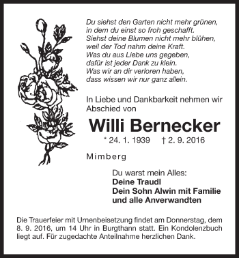 Traueranzeige von Willi Bernecker von Der Bote