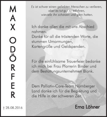 Traueranzeige von Max Odörfer von Hersbrucker Zeitung
