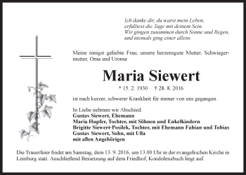Traueranzeige von Maria Siewert von Der Bote