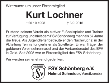 Traueranzeige von Kurt Lochner von Pegnitz-Zeitung