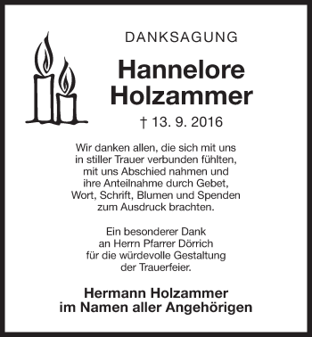 Traueranzeige von Hannelore Holzammer von N-Land