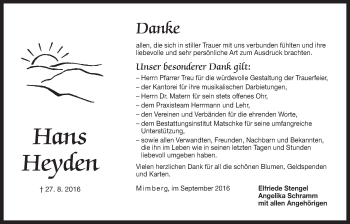 Traueranzeige von Hans Heyden von Der Bote