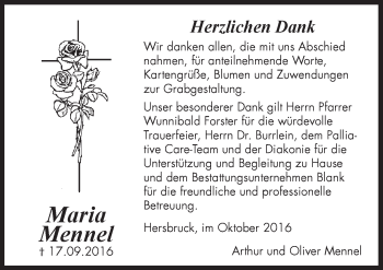 Traueranzeige von Maria Mennel von Hersbrucker Zeitung