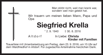 Traueranzeige von Siegfried Krella von Der Bote