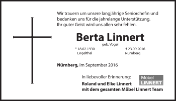 Traueranzeige von Berta Linnert von Hersbrucker Zeitung