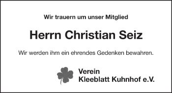 Traueranzeige von Christian Seiz von Pegnitz-Zeitung