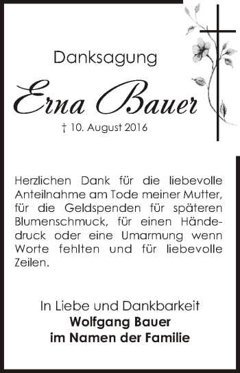 Traueranzeige von Erna Bauer von Hersbrucker Zeitung