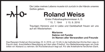 Traueranzeige von Roland Weiss von Der Bote