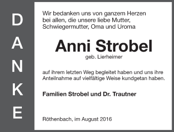 Traueranzeige von Anni Strobel von Pegnitz-Zeitung
