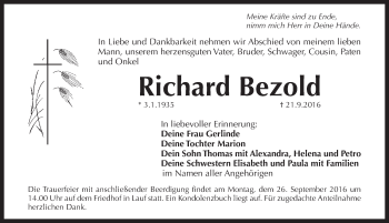 Traueranzeige von Richard Bezold von N-Land