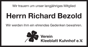 Traueranzeige von Richard Bezold von Pegnitz-Zeitung