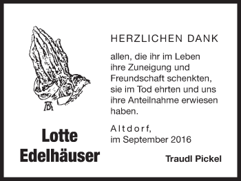 Traueranzeige von Lotte Edelhäuser von N-Land