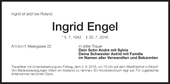 Traueranzeige von Ingrid Engel von Der Bote