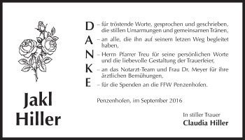 Traueranzeige von Jakl Hiller von Der Bote