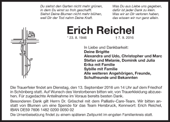 Traueranzeige von Erich Reichel von Pegnitz-Zeitung