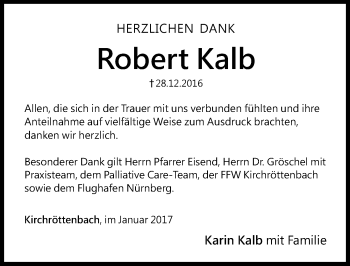 Traueranzeige von Robert Kalb von Pegnitz-Zeitung