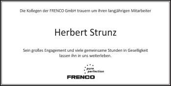 Traueranzeige von Herbert Strunz von Pegnitz-Zeitung