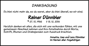 Traueranzeige von Rainer Dünnbier von Der Bote