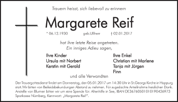 Traueranzeige von Margarete Reif von Hersbrucker Zeitung