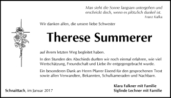 Traueranzeige von Therese Summerer von Pegnitz-Zeitung