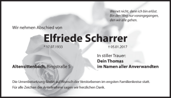 Traueranzeige von Elfriede Scharrer von Hersbrucker Zeitung