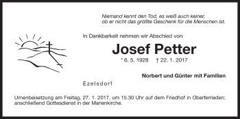 Traueranzeige von Josef Petter von Der Bote