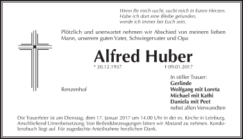 Traueranzeige von Alfred Huber von Pegnitz-Zeitung