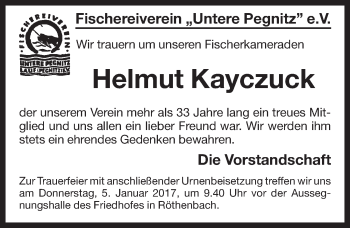 Traueranzeige von Helmut Kayczuck von Pegnitz-Zeitung