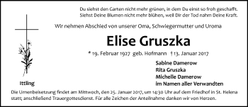 Traueranzeige von Elise Gruszka von Pegnitz-Zeitung