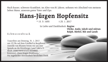 Traueranzeige von Hans-Jürgen Hopfensitz von Der Bote