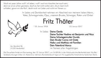 Traueranzeige von Fritz Thäter von Hersbrucker Zeitung