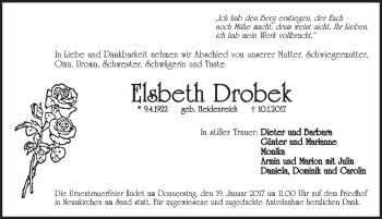 Traueranzeige von Elsbeth Drobek von Pegnitz-Zeitung