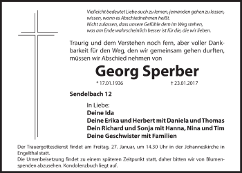 Traueranzeige von Georg Sperber von Hersbrucker Zeitung