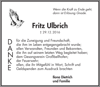 Traueranzeige von Fritz Ulbrich von Pegnitz-Zeitung