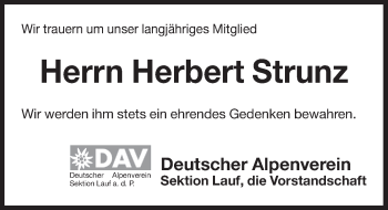 Traueranzeige von Herbert Strunz von Pegnitz-Zeitung