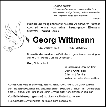 Traueranzeige von Georg Wittmann von Hersbrucker Zeitung