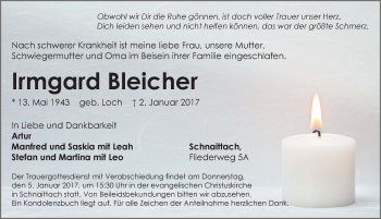 Traueranzeige von Irmgard Bleicher von Pegnitz-Zeitung