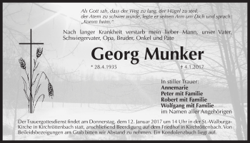 Traueranzeige von Georg Munker von Pegnitz-Zeitung