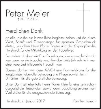 Traueranzeige von Peter Meier von Hersbrucker Zeitung