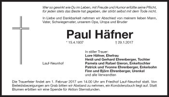 Traueranzeige von Paul Häfner von Pegnitz-Zeitung