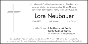 Traueranzeige von Lore Neubauer von Hersbrucker Zeitung
