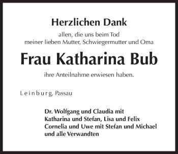 Traueranzeige von Katharina Bub von Pegnitz-Zeitung