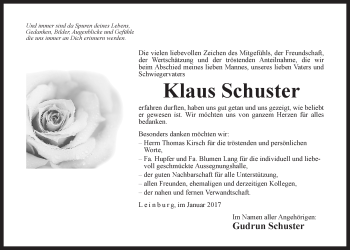 Traueranzeige von Klaus Schuster von Der Bote