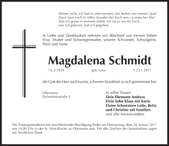 Traueranzeige von Magdalena Schmidt von Pegnitz-Zeitung