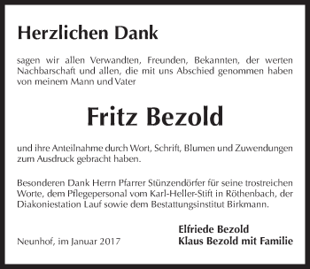 Traueranzeige von Fritz Bezold von Pegnitz-Zeitung