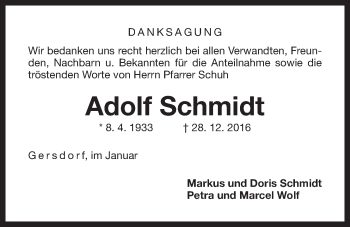 Traueranzeige von Adolf Schmidt von Der Bote