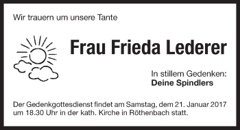 Traueranzeige von Frieda Lederer von Pegnitz-Zeitung
