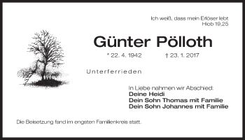 Traueranzeige von Günter Pölloth von Der Bote